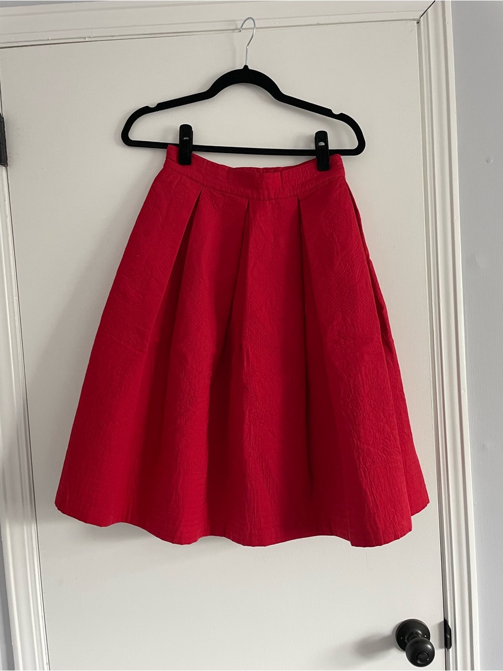 Crisp Red Quilted Pleated A-Line Skirt
